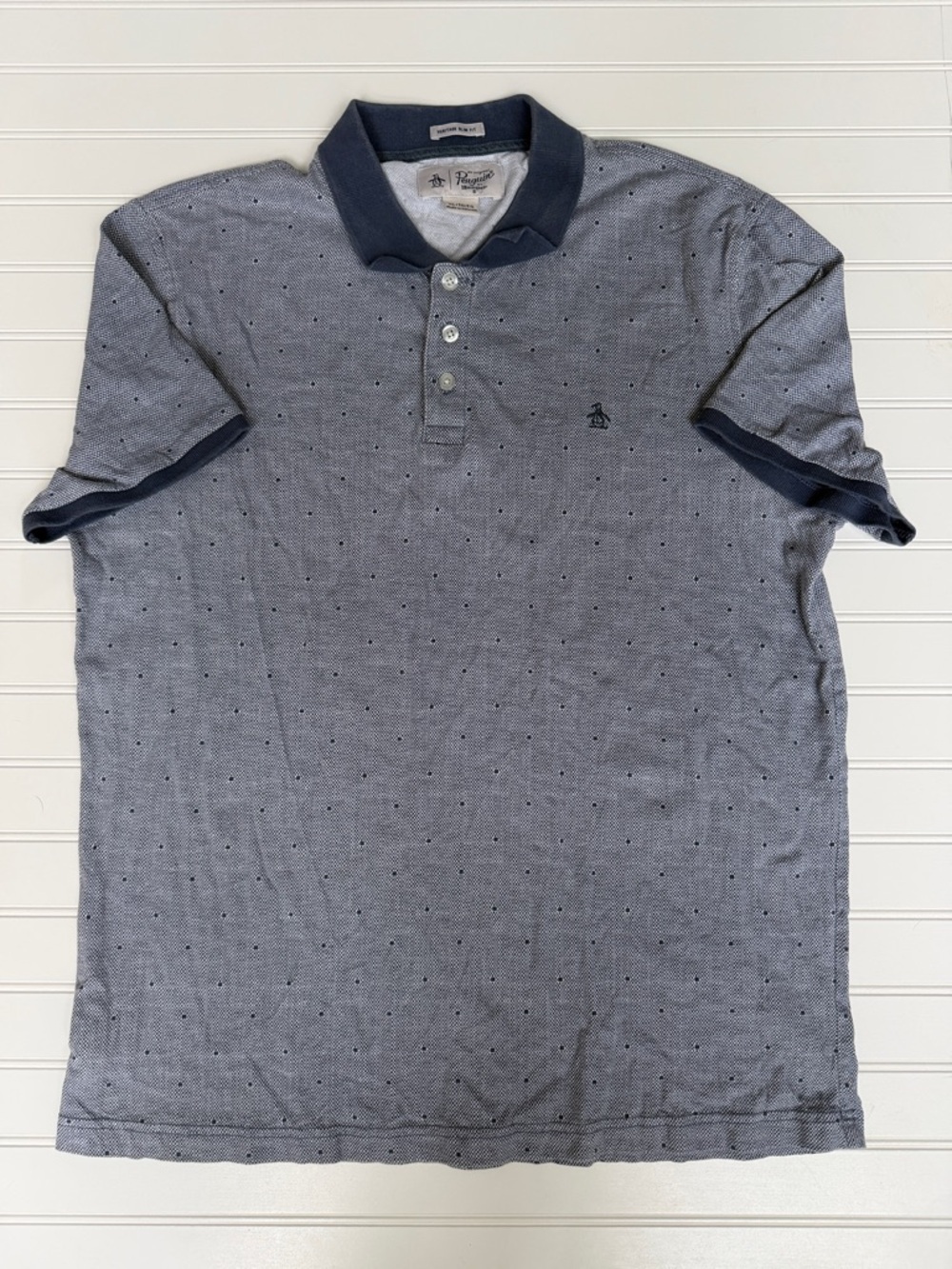 (111)Original Penguin Heathered Light Blue Polo with Navy Accents